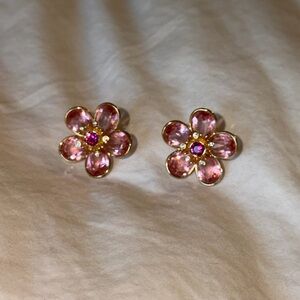 Chic Pink Floral Earrings with Gold Accents